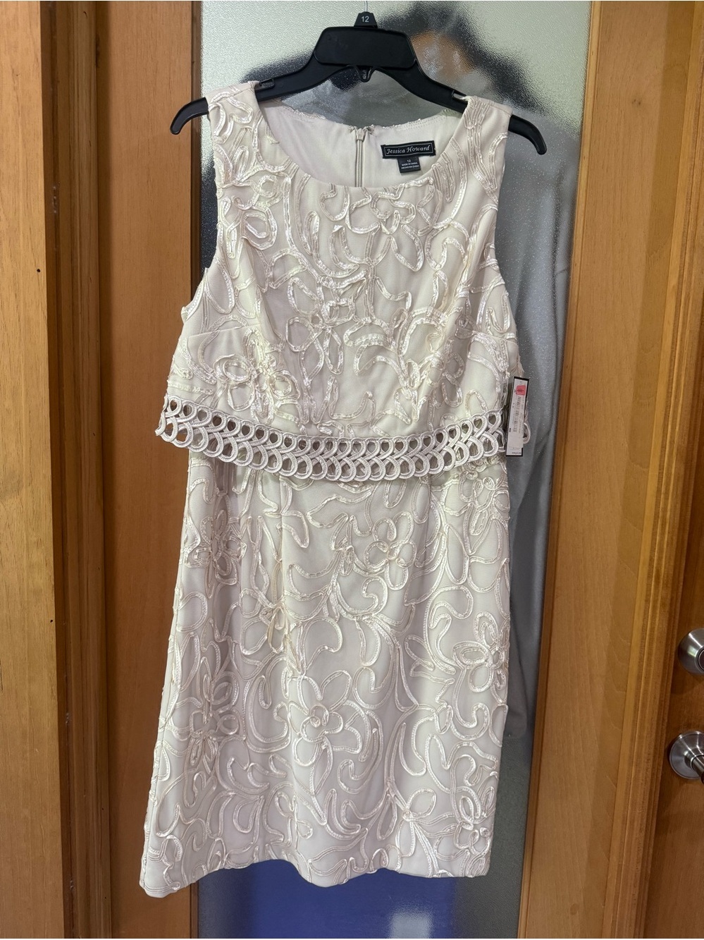 Jessica Howard Ivory Beige Embroidered Cocktail Dress - Size 12